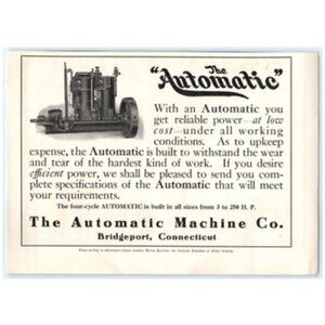 1915 Print Ad Automatic Machine Co Reliable Power Motor For Boats 4 Cycle!